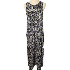 Max Studio Navy Blue Floral Tiered Sleeveless Maxi Dress Size Small